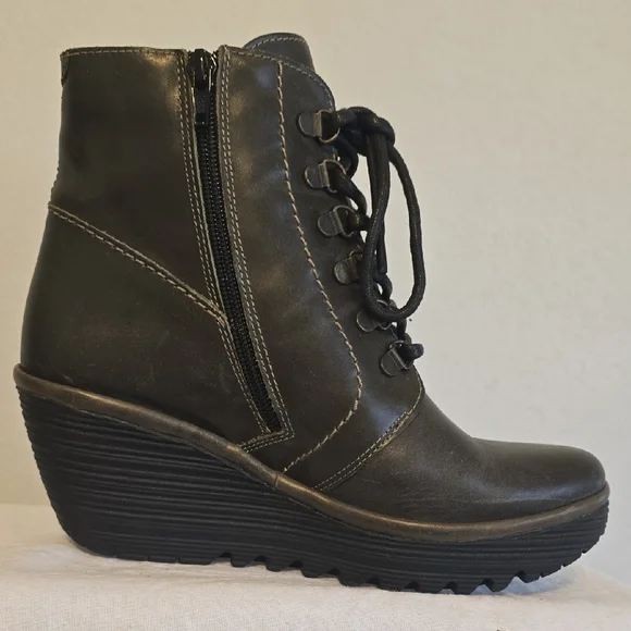 Fly London Black Lace Up Boots - Picture 13 of 16